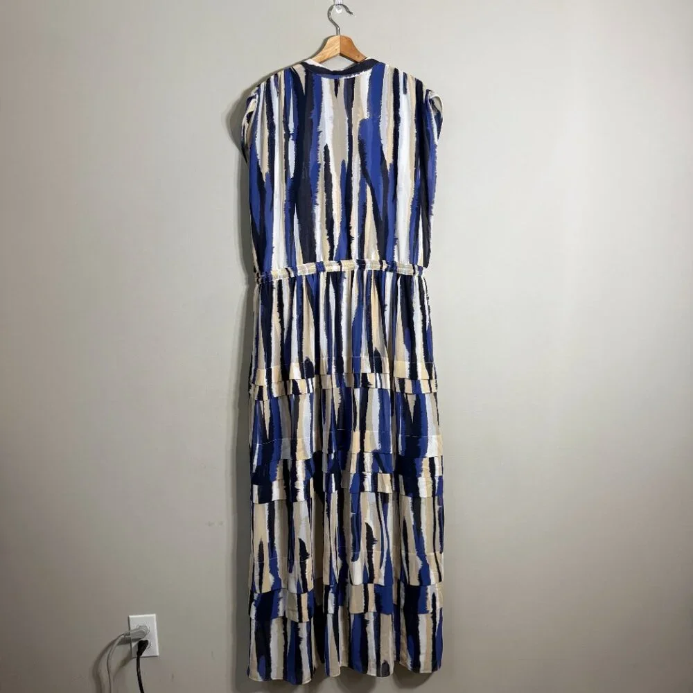 Misa Los Angeles Ulricha Striped Button Up Tiered Maxi Dress Women's Medium Blue - Picture 5 of 16